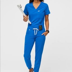 Figs Royal Blue Scrub Set - Catarina Top, Zamora Joggers XS